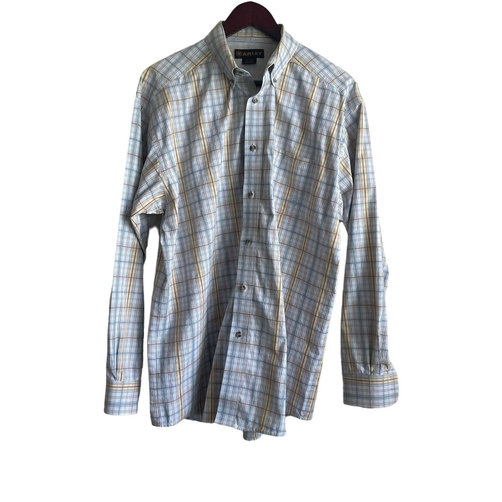 Ariat Mens Western Cowboy Button Down Shirt XL Blue Plaid Long Sleeve Pocket